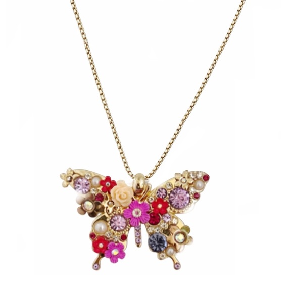 Vintage Jewelry - VINTAGE Rhinestone Flower Pearl Social Butterfly Statement Necklace
